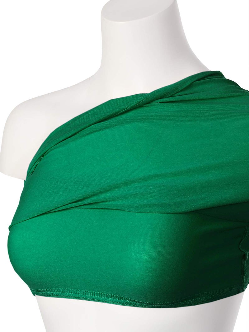 MixMatchy Women's Solid Casual Summer Ruched Side Backless Double Layered Tube Top with Built in Bra Kelly Green - Image 5